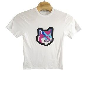 Maison Kitsune Shirt Mens Small White Digital Fox Short Sleeve Casual Designer